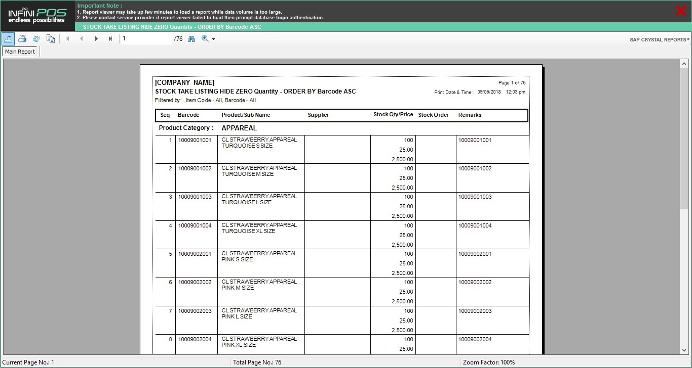 Stock Take Report